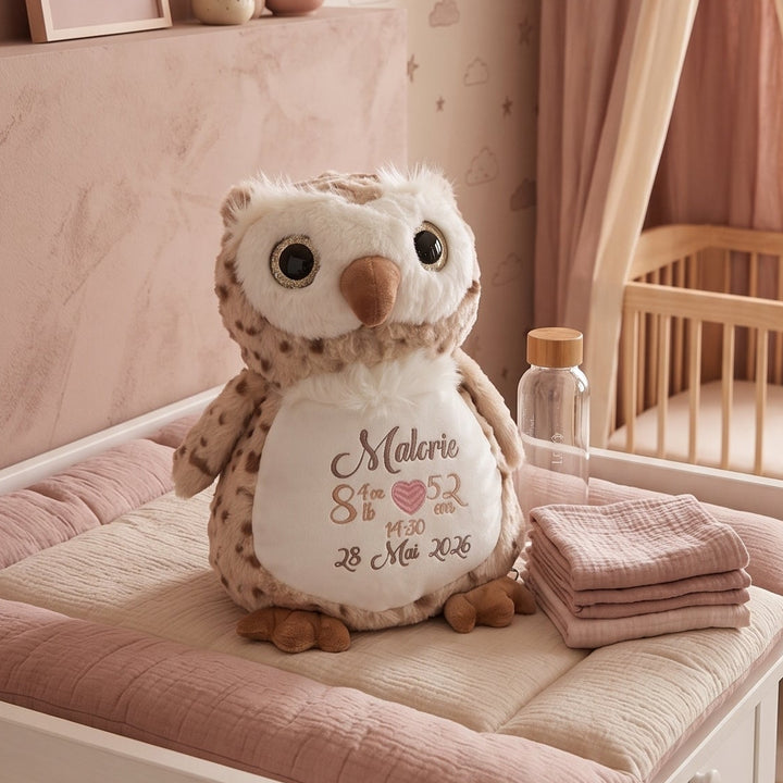 toutou hibou avec informations naissance quebec